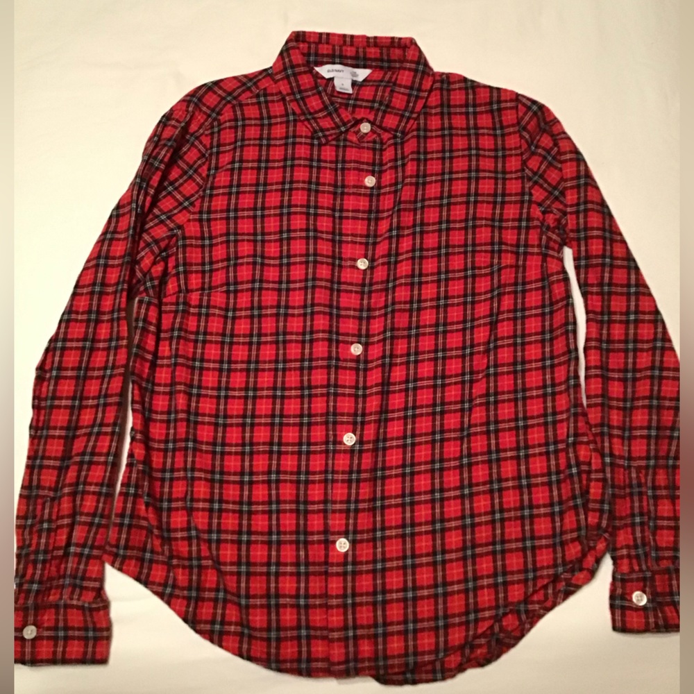 Old Navy Red and Black Plaid Button-Down Shirt